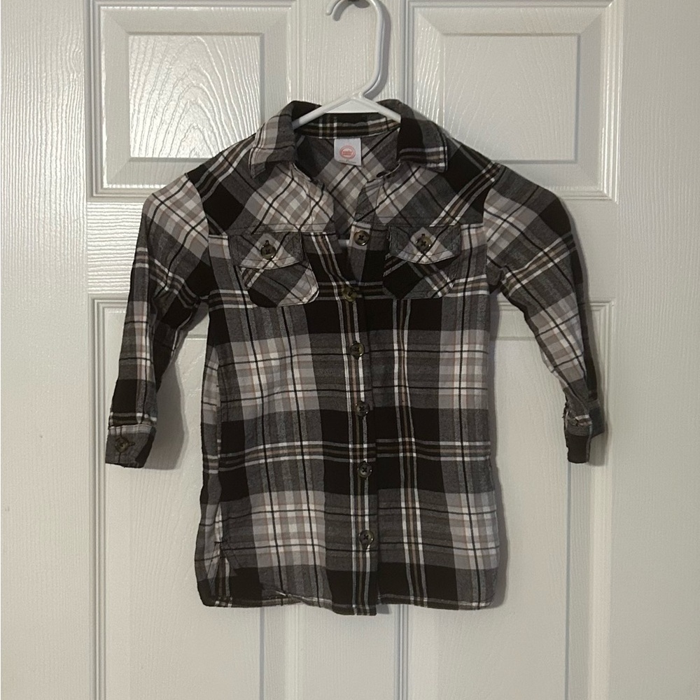 Wonder Nation Black and Gray Plaid Button Down Shirt